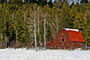 jackson hole bed and breakfast - red barn in snow